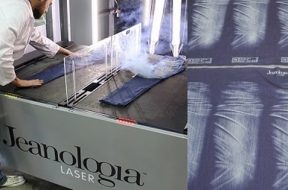 Laser fading mechanism on denim jeans