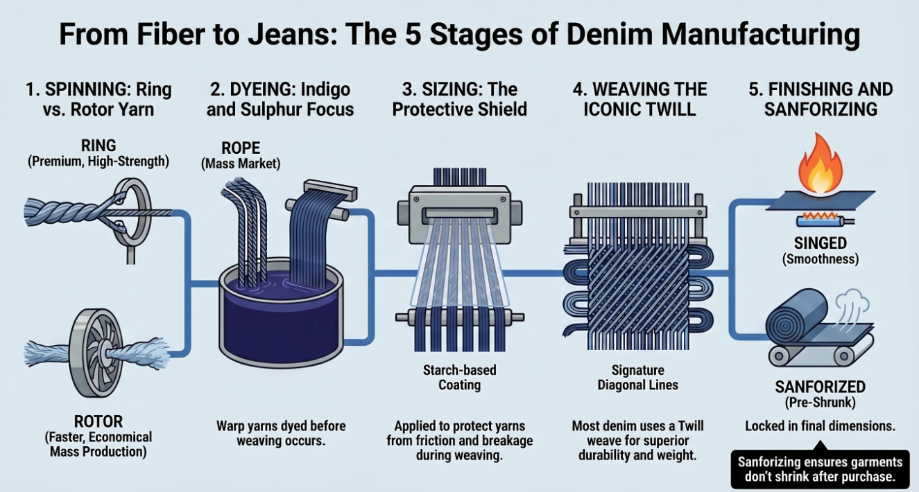 5 stages of denim manufacturing