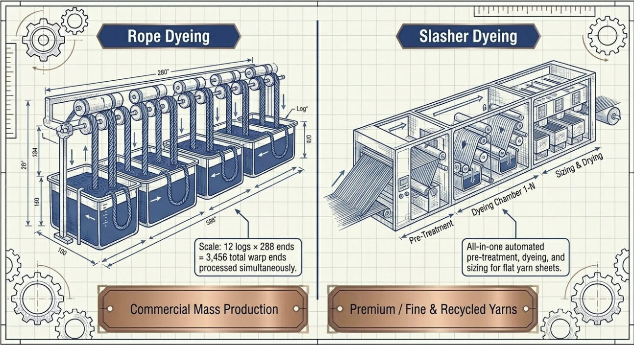 rope dyeing and slasher dyeing