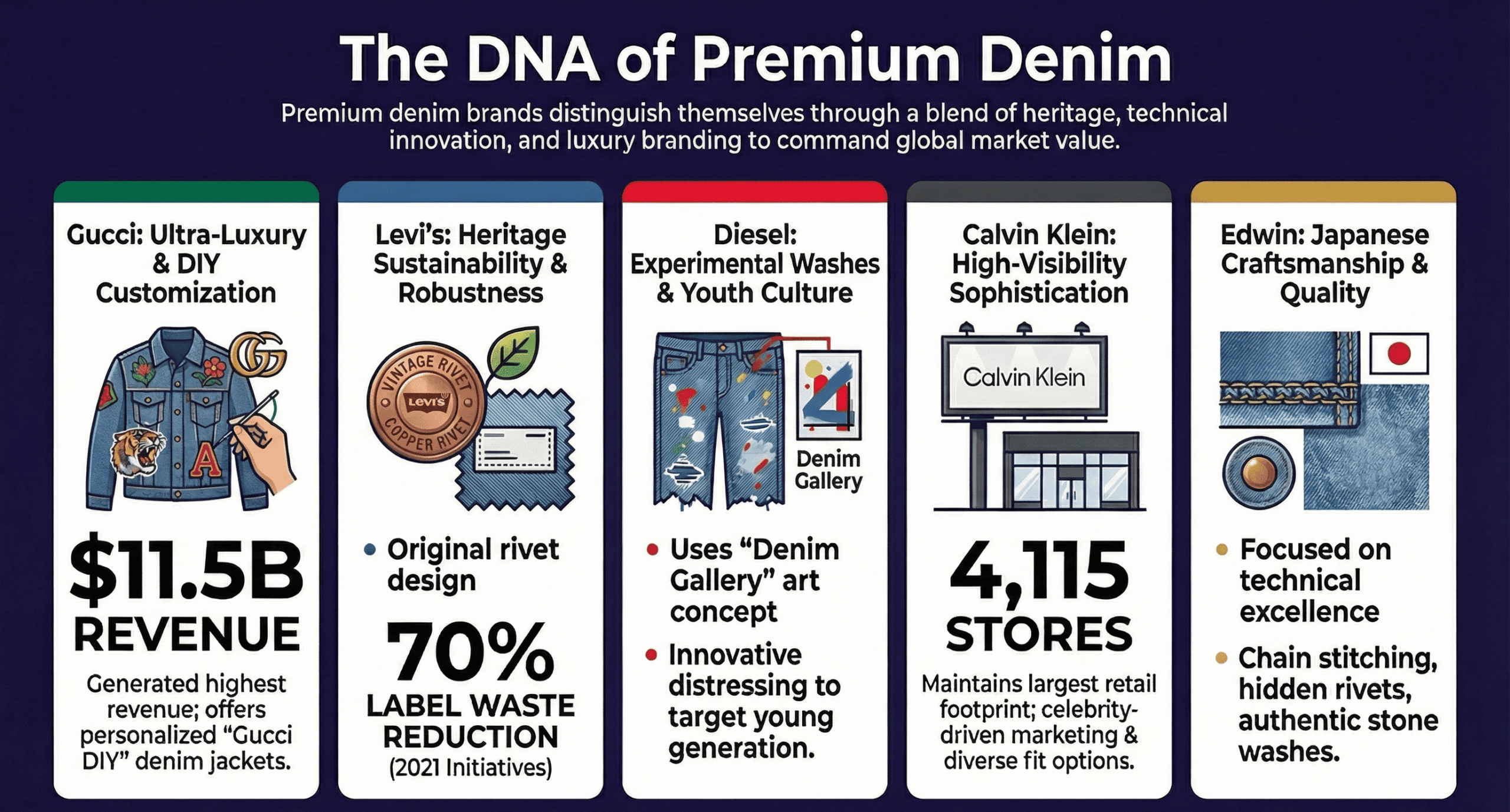 the dna of premium denim gucci, levis, diesel, calvin klein, edwin